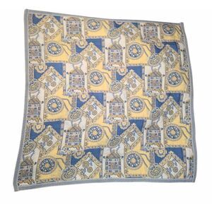 Vintage Chinoiserie Pagoda Tapestry Blue & Yellow  Wall Hanging / Textile Art